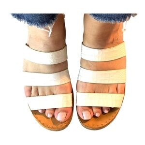 Freda Salvador Ivory Croc-Pattern Sandals